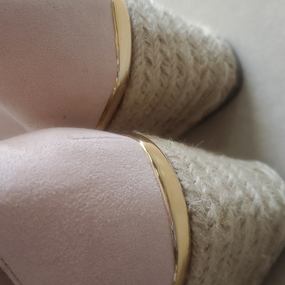 Soft pink wide fit heeled espadrille wedges - Picture 2 of 6